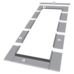 Vertical and horizontal elements with ELV flashing